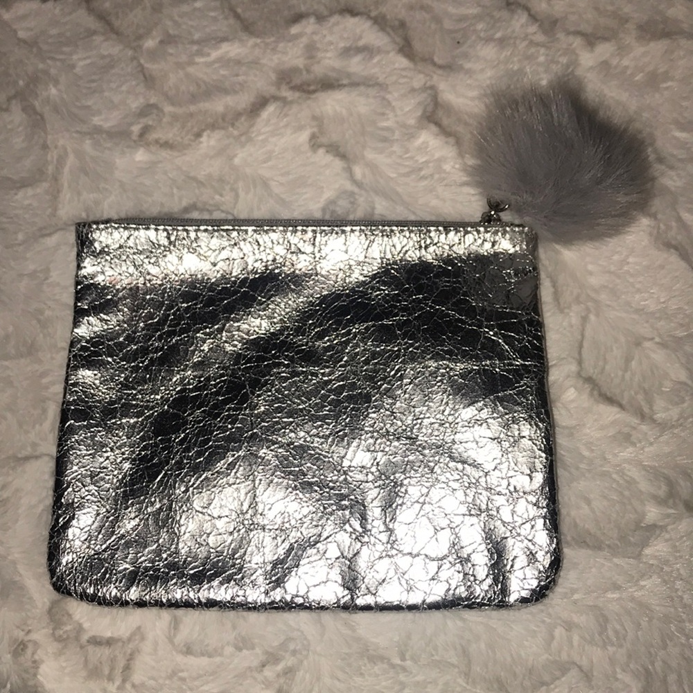 Silver Mac cosmetics zip cosmetic bag